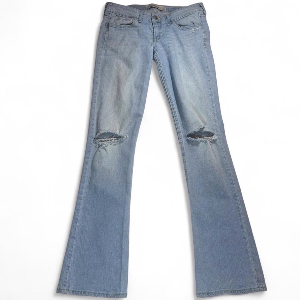 Hollister Low Rise Light Blue Distressed Women's Flared Jeans Denim Y2K Style